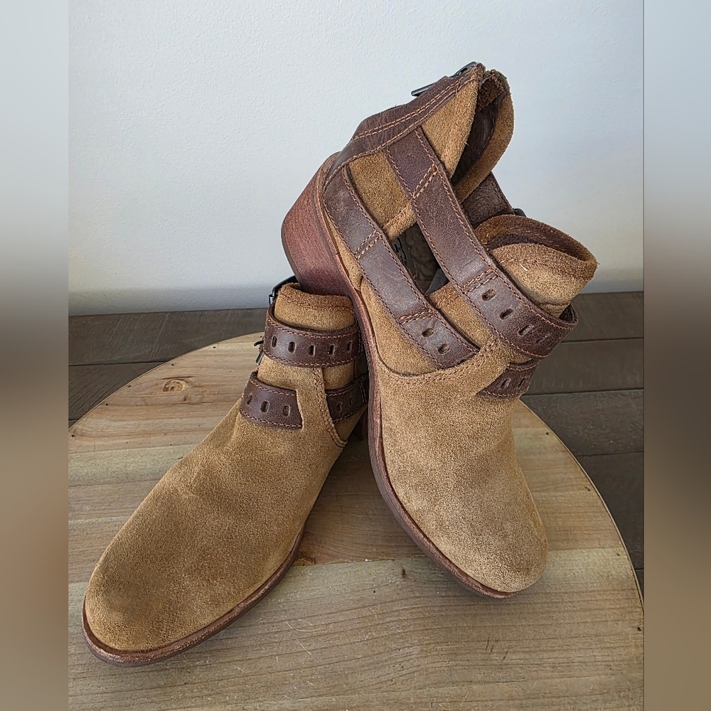 UGG Tan Suede Patsy Chestnut Buckle Ankle Booties- Womens SZ 6 - Picture 7 of 11